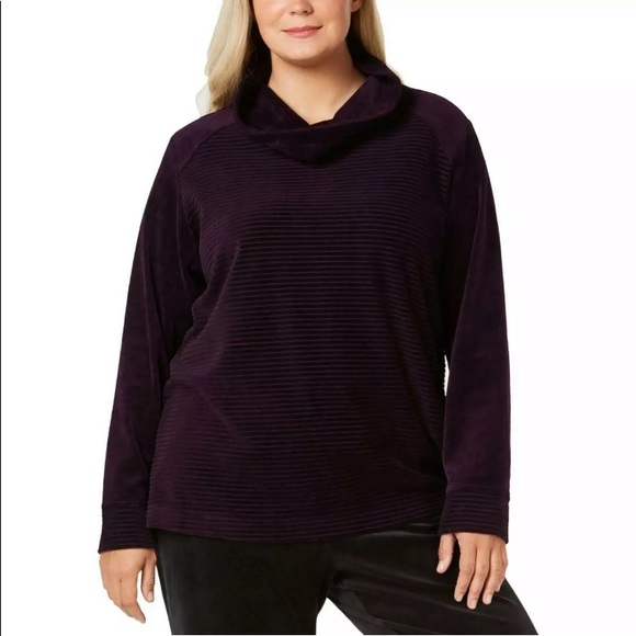 NWT Purple Velour Ribbed Cowl Neck Top Sweater - Picture 2 of 10